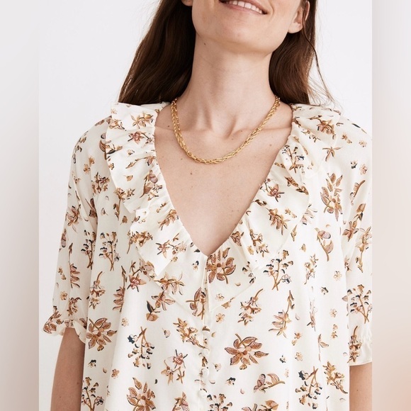 Madewell Ruffle Button-Front Trapeze Dress in Floral Reef. Size XXS- oversized - Picture 4 of 5